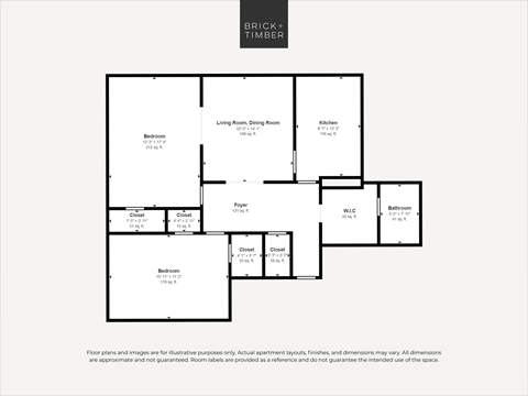 A black and white image of a floor plan for a property by Brick+Timber.